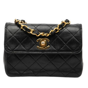 CHANEL Matelasse Coco Mark Mini Chain Shoulder Bag in Black Lambskin for Women